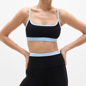 Athleta Black Sports Bra with Blue Trim NWT L